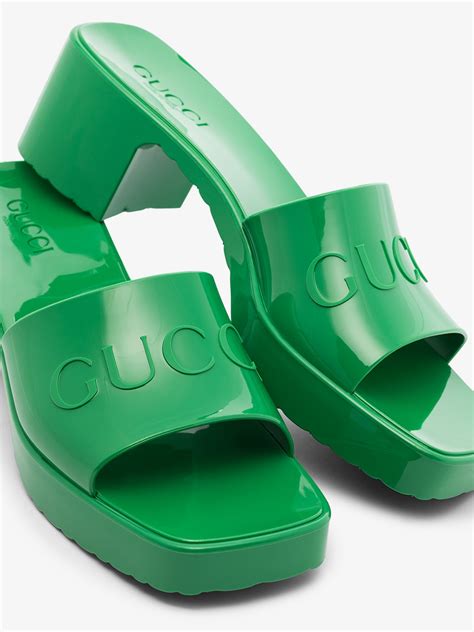 gucci logo rubber slide sandal green|Gucci rubber platform sandals.